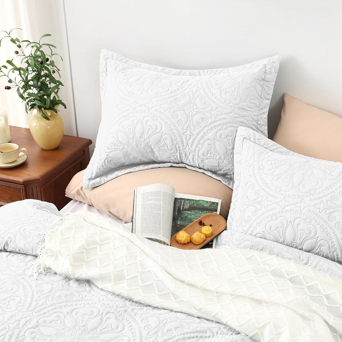 Quilt Set Full Queen Size 3 Piece,Lightweight Soft Coverlet Modern Style Squares Pattern Bedspread Set(1 Quilt,2 Pillow Shams)