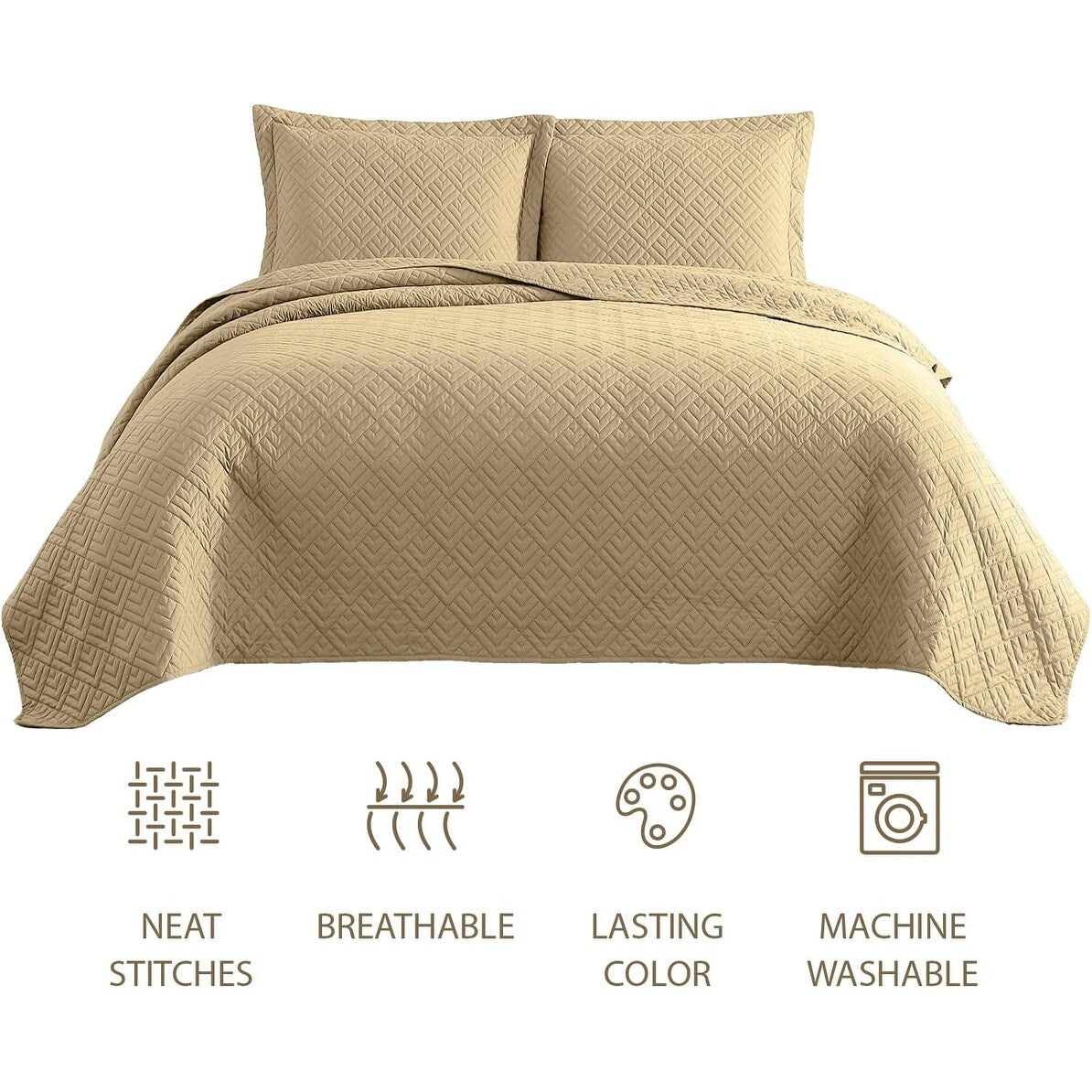 Quilt Set Full Queen Size 3 Piece,Lightweight Soft Coverlet Modern Style Squares Pattern Bedspread Set(1 Quilt,2 Pillow Shams)