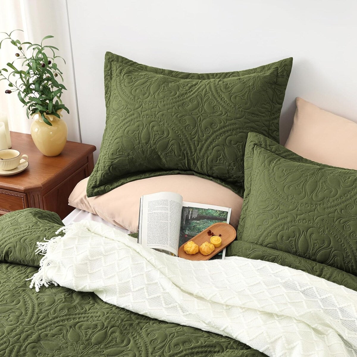 Quilt Set Full Queen Size 3 Piece,Lightweight Soft Coverlet Modern Style Squares Pattern Bedspread Set(1 Quilt,2 Pillow Shams)