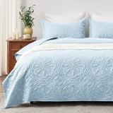 Quilt Set Full Queen Size 3 Piece,Lightweight Soft Coverlet Modern Style Squares Pattern Bedspread Set(1 Quilt,2 Pillow Shams)