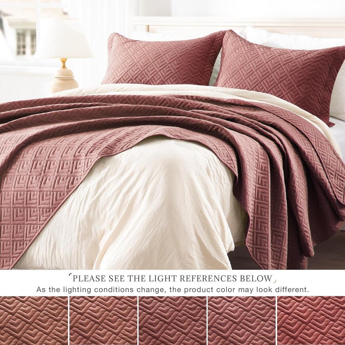 Quilt Set Full Queen Size 3 Piece,Lightweight Soft Coverlet Modern Style Squares Pattern Bedspread Set(1 Quilt,2 Pillow Shams)