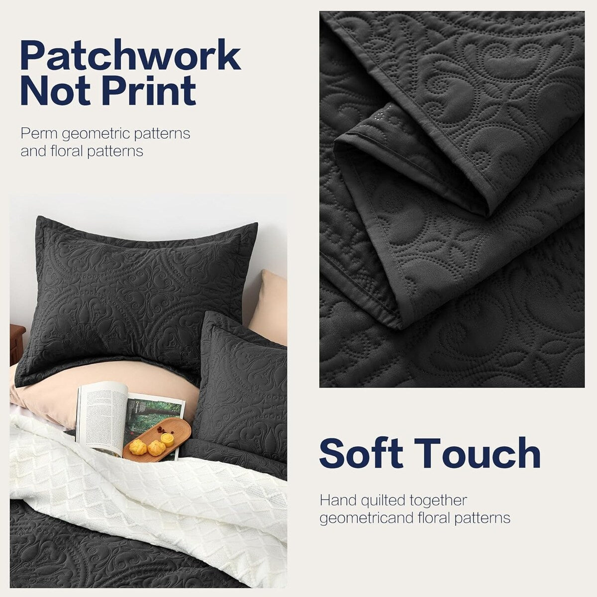 Quilt Set Full Queen Size 3 Piece,Lightweight Soft Coverlet Modern Style Squares Pattern Bedspread Set(1 Quilt,2 Pillow Shams)