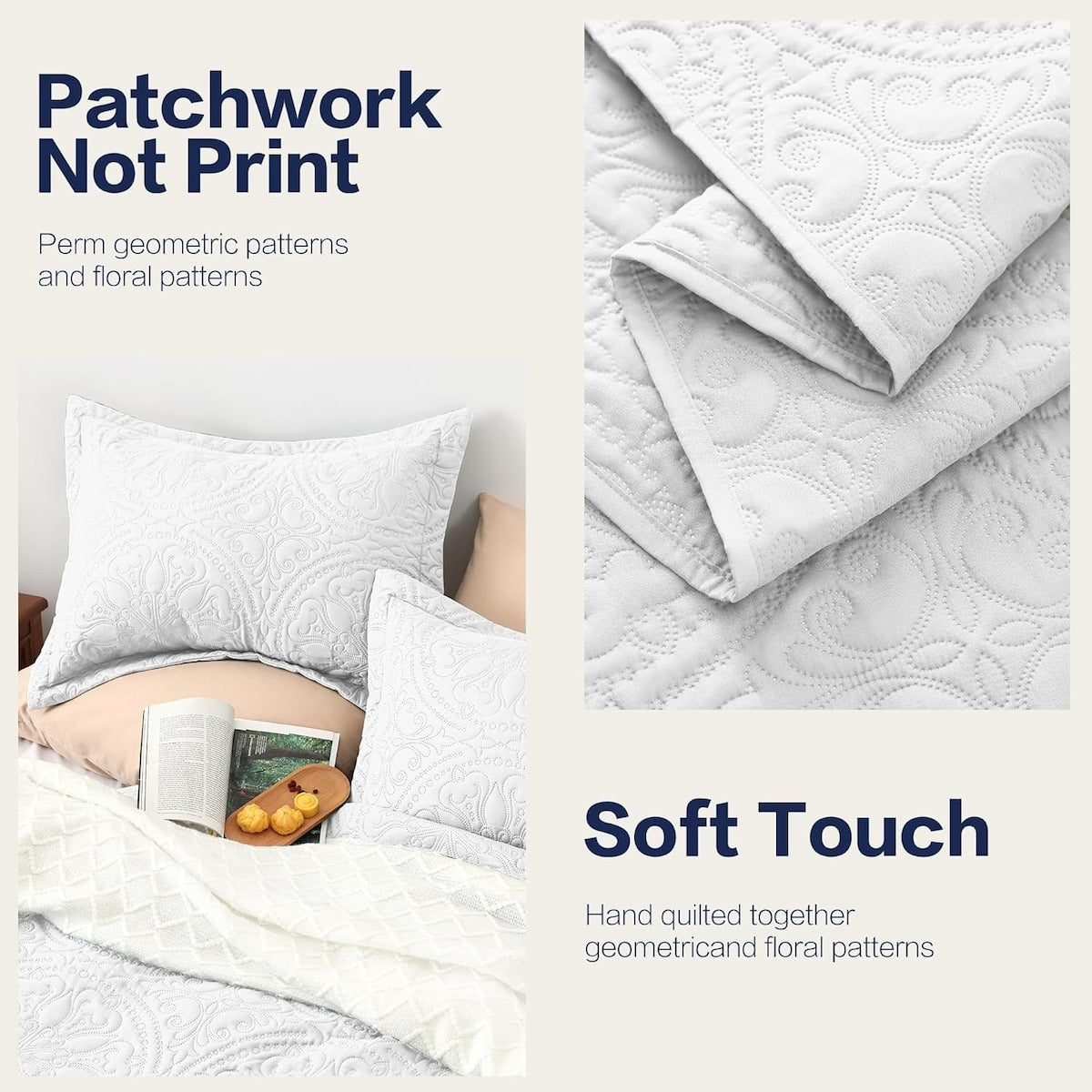 Quilt Set Full Queen Size 3 Piece,Lightweight Soft Coverlet Modern Style Squares Pattern Bedspread Set(1 Quilt,2 Pillow Shams)