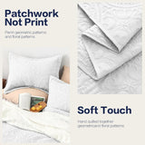 Quilt Set Full Queen Size 3 Piece,Lightweight Soft Coverlet Modern Style Squares Pattern Bedspread Set(1 Quilt,2 Pillow Shams)