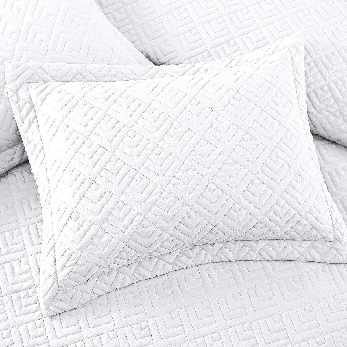Quilt Set Full Queen Size 3 Piece,Lightweight Soft Coverlet Modern Style Squares Pattern Bedspread Set(1 Quilt,2 Pillow Shams)