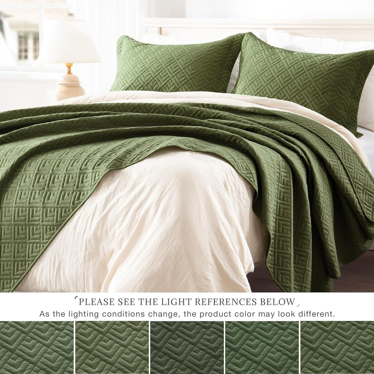 Quilt Set Full Queen Size 3 Piece,Lightweight Soft Coverlet Modern Style Squares Pattern Bedspread Set(1 Quilt,2 Pillow Shams)