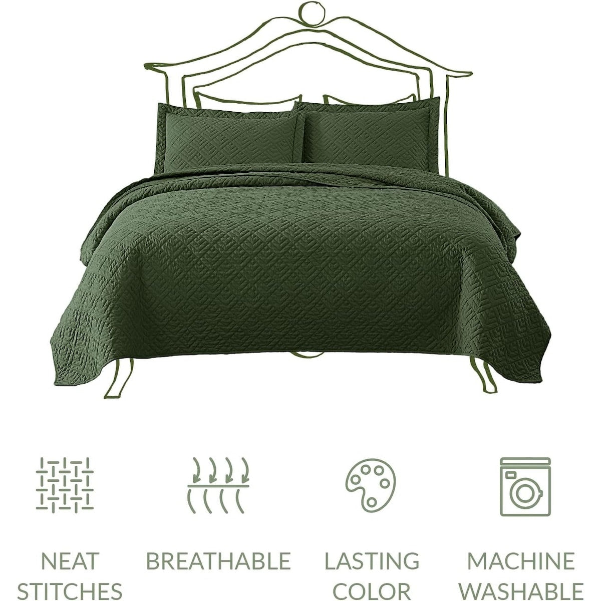 Quilt Set Full Queen Size 3 Piece,Lightweight Soft Coverlet Modern Style Squares Pattern Bedspread Set(1 Quilt,2 Pillow Shams)