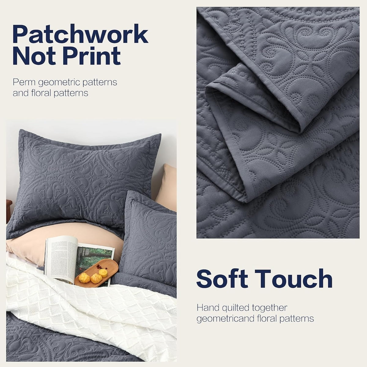 Quilt Set Full Queen Size 3 Piece,Lightweight Soft Coverlet Modern Style Squares Pattern Bedspread Set(1 Quilt,2 Pillow Shams)