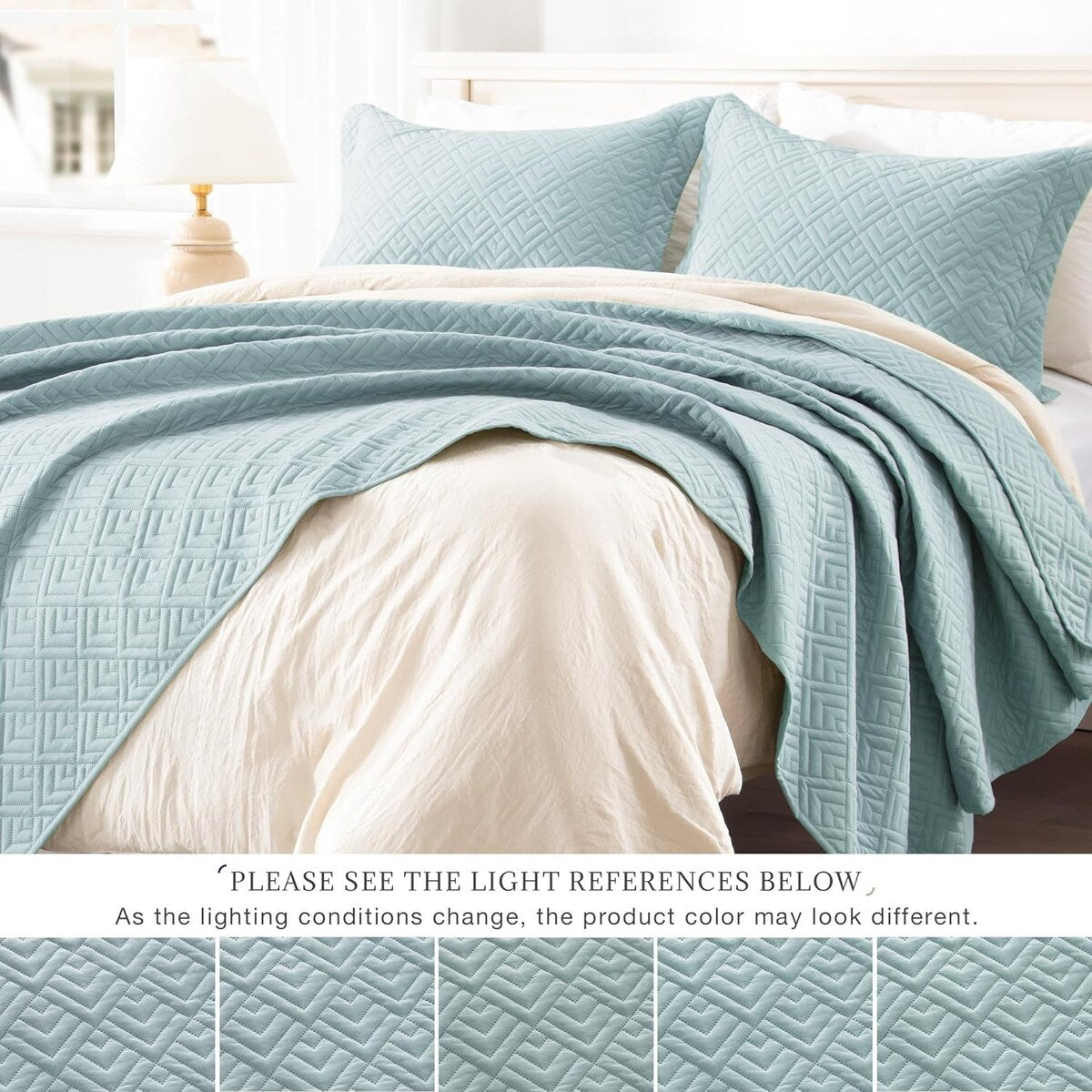 Quilt Set Full Queen Size 3 Piece,Lightweight Soft Coverlet Modern Style Squares Pattern Bedspread Set(1 Quilt,2 Pillow Shams)
