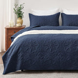 Quilt Set Full Queen Size 3 Piece,Lightweight Soft Coverlet Modern Style Squares Pattern Bedspread Set(1 Quilt,2 Pillow Shams)