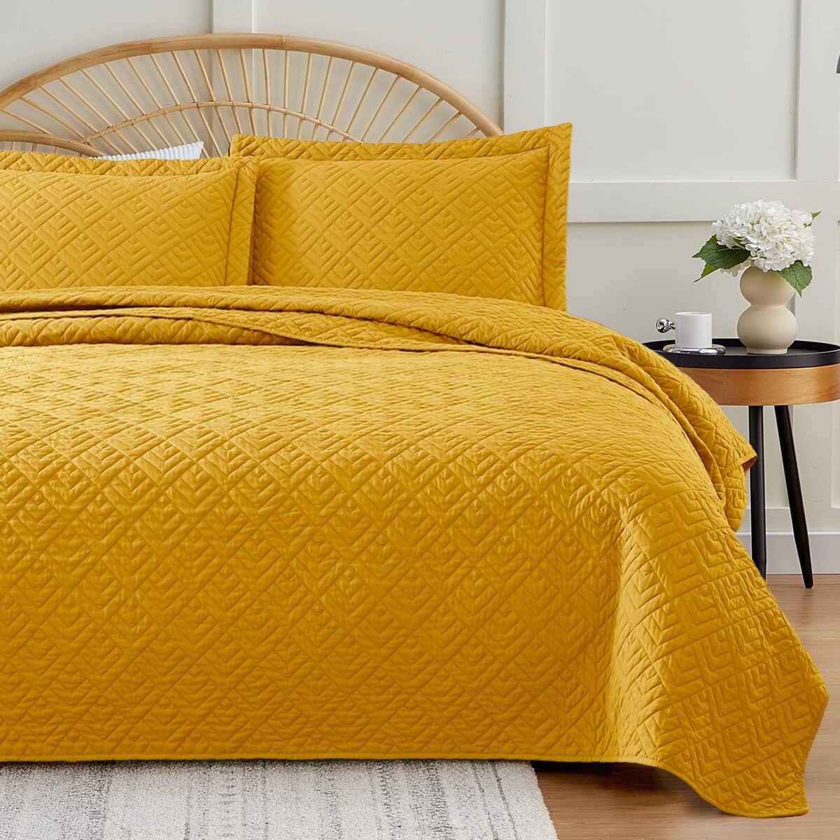 Quilt Set Full Queen Size 3 Piece,Lightweight Soft Coverlet Modern Style Squares Pattern Bedspread Set(1 Quilt,2 Pillow Shams)