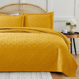 Quilt Set Full Queen Size 3 Piece,Lightweight Soft Coverlet Modern Style Squares Pattern Bedspread Set(1 Quilt,2 Pillow Shams)