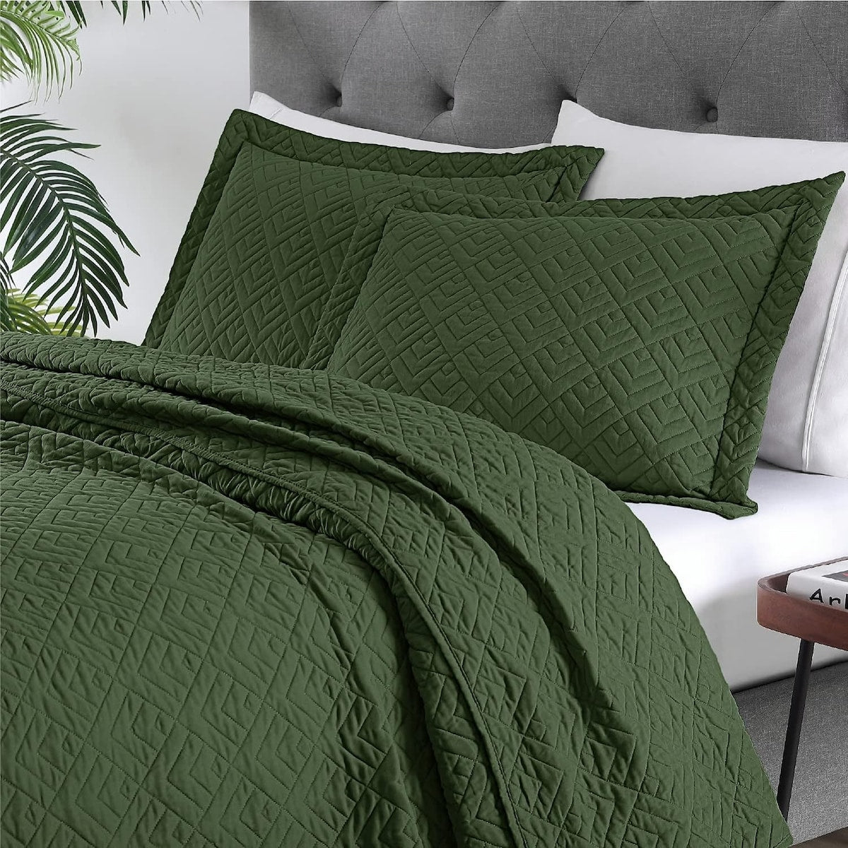 Quilt Set Full Queen Size 3 Piece,Lightweight Soft Coverlet Modern Style Squares Pattern Bedspread Set(1 Quilt,2 Pillow Shams)