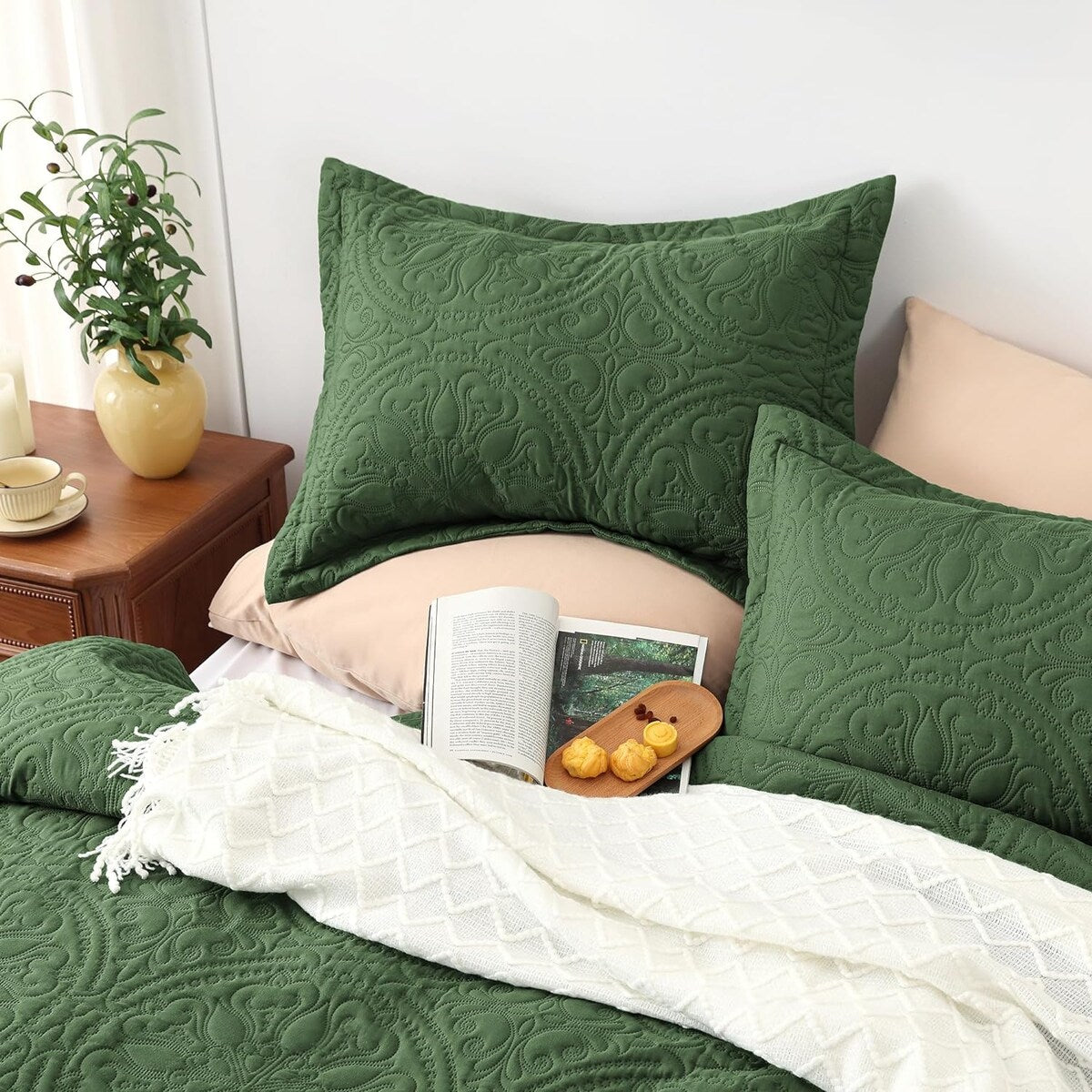 Quilt Set Full Queen Size 3 Piece,Lightweight Soft Coverlet Modern Style Squares Pattern Bedspread Set(1 Quilt,2 Pillow Shams)