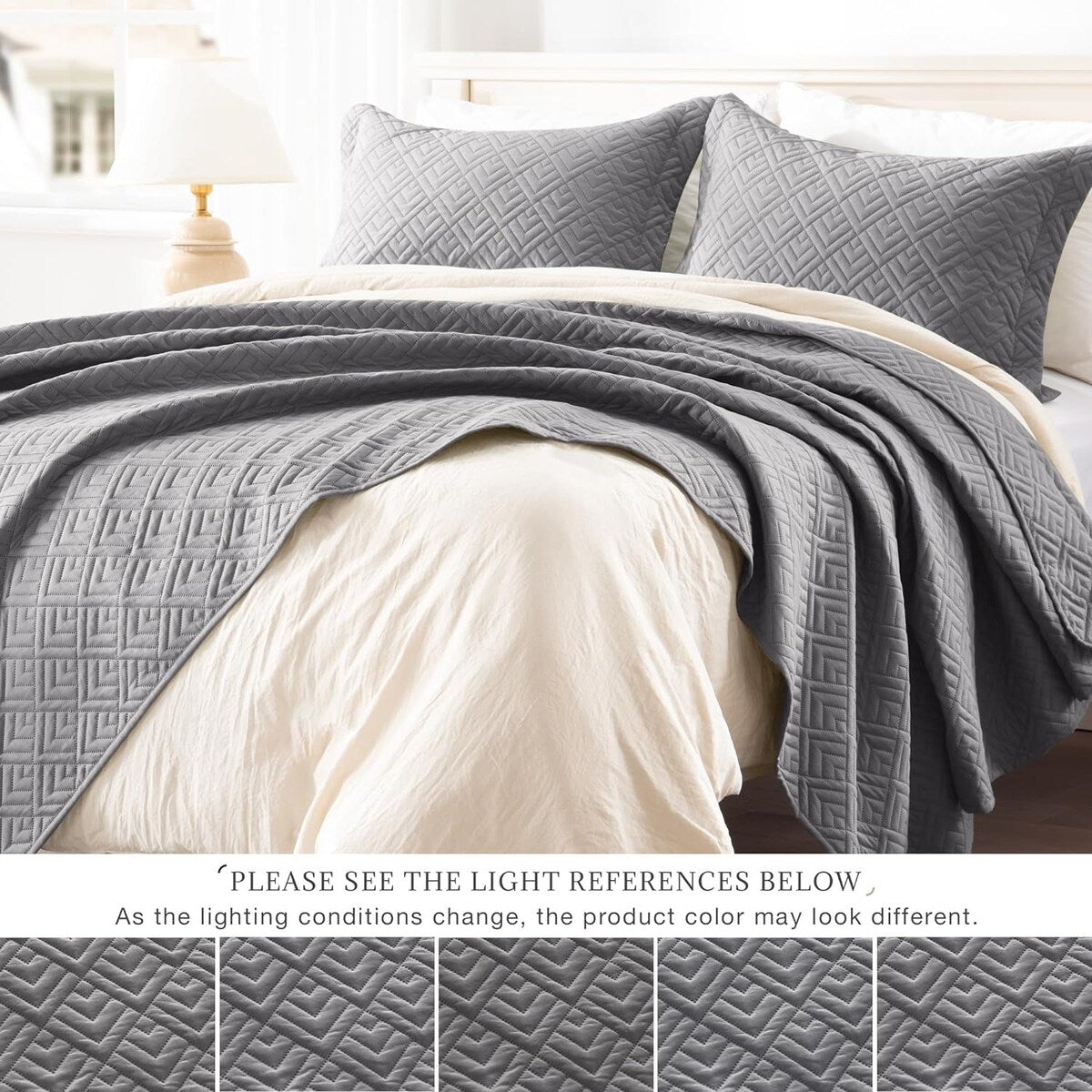 Quilt Set Full Queen Size 3 Piece,Lightweight Soft Coverlet Modern Style Squares Pattern Bedspread Set(1 Quilt,2 Pillow Shams)