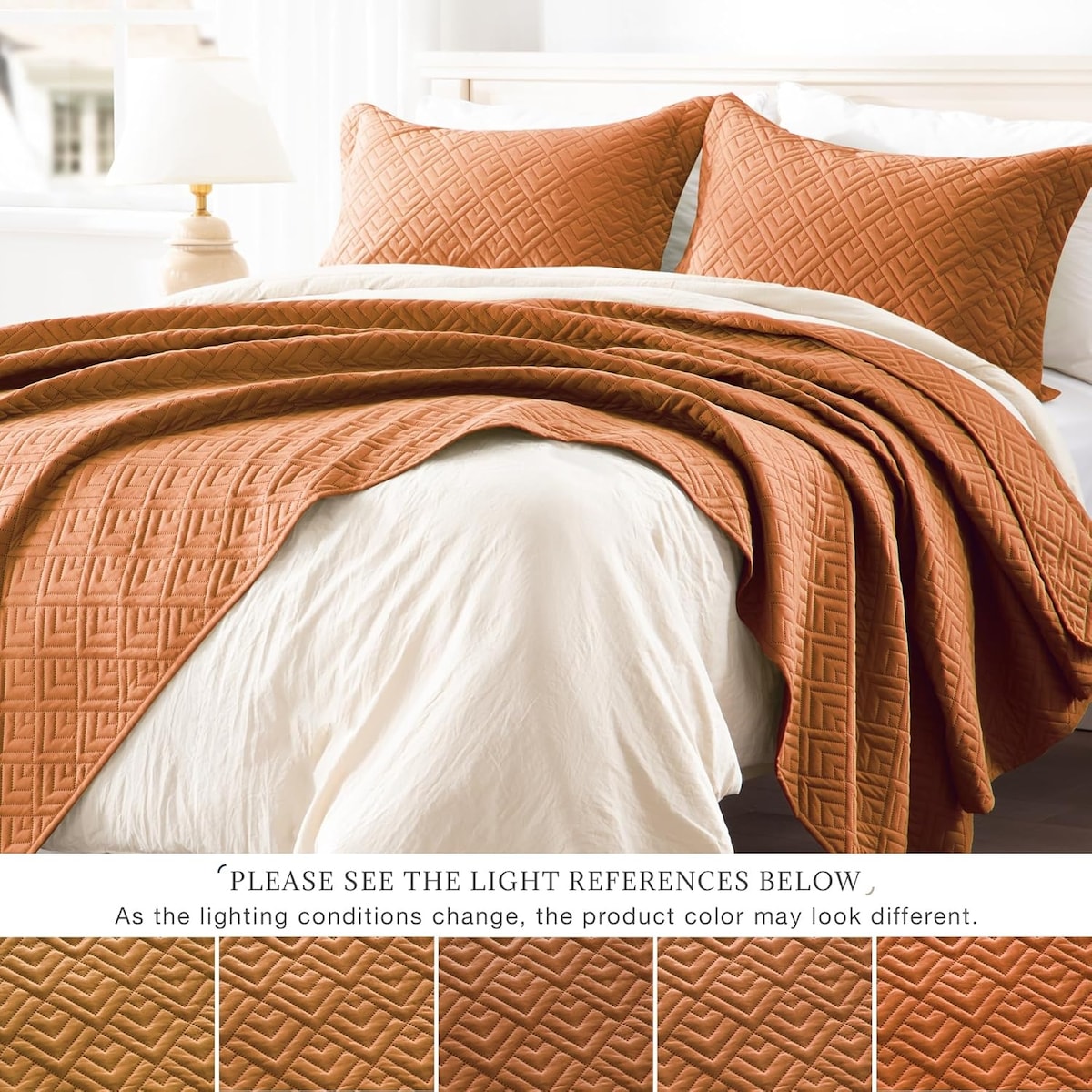 Quilt Set Full Queen Size 3 Piece,Lightweight Soft Coverlet Modern Style Squares Pattern Bedspread Set(1 Quilt,2 Pillow Shams)
