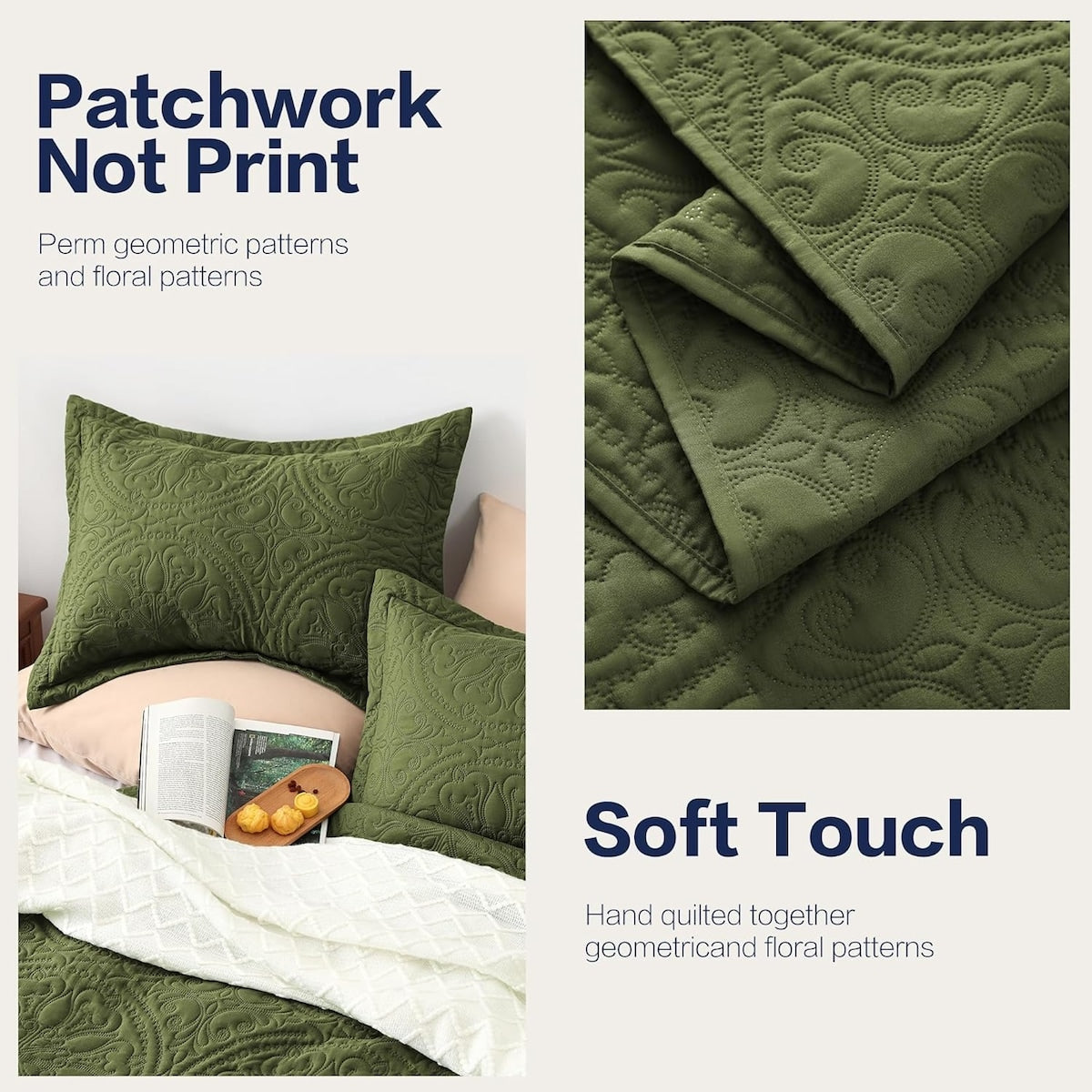 Quilt Set Full Queen Size 3 Piece,Lightweight Soft Coverlet Modern Style Squares Pattern Bedspread Set(1 Quilt,2 Pillow Shams)