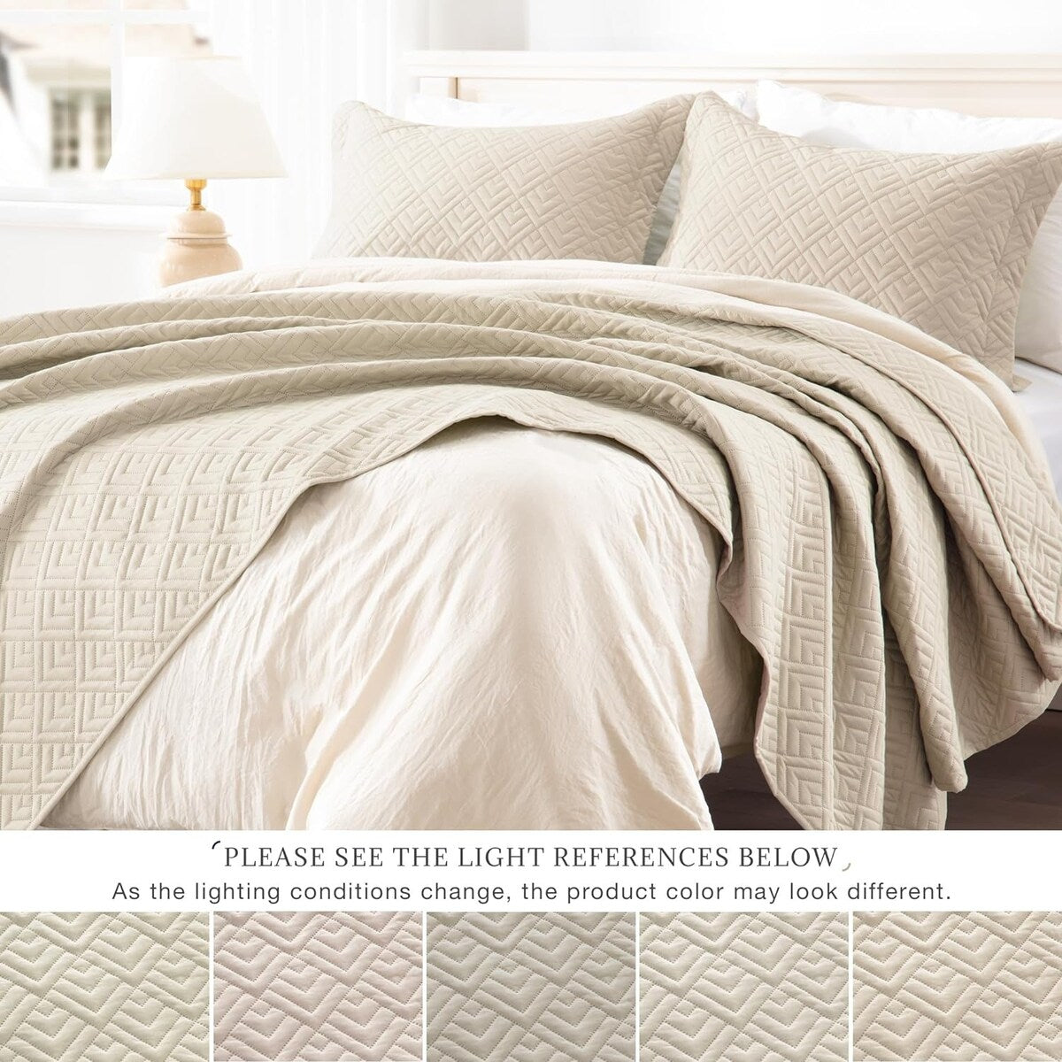 Quilt Set Full Queen Size 3 Piece,Lightweight Soft Coverlet Modern Style Squares Pattern Bedspread Set(1 Quilt,2 Pillow Shams)