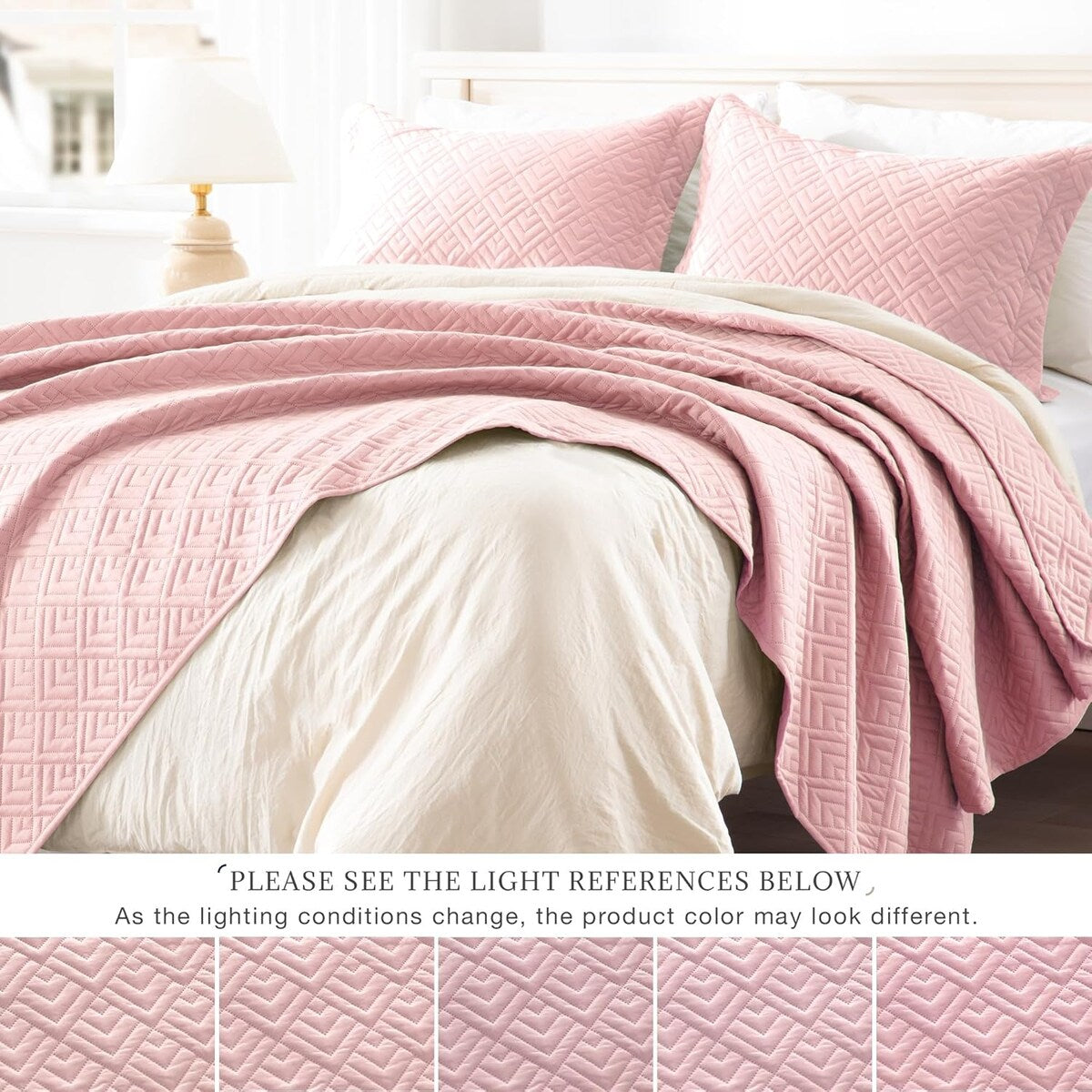 Quilt Set Full Queen Size 3 Piece,Lightweight Soft Coverlet Modern Style Squares Pattern Bedspread Set(1 Quilt,2 Pillow Shams)