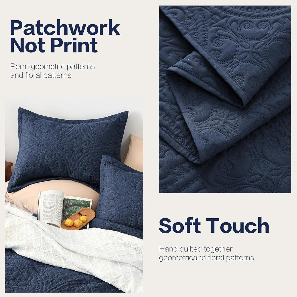 Quilt Set Full Queen Size 3 Piece,Lightweight Soft Coverlet Modern Style Squares Pattern Bedspread Set(1 Quilt,2 Pillow Shams)