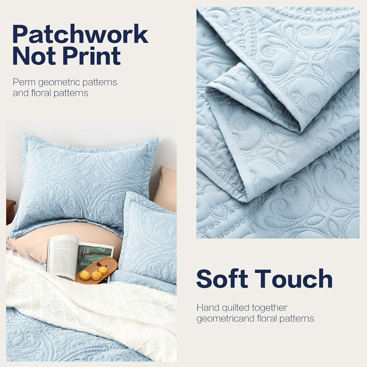 Quilt Set Full Queen Size 3 Piece,Lightweight Soft Coverlet Modern Style Squares Pattern Bedspread Set(1 Quilt,2 Pillow Shams)