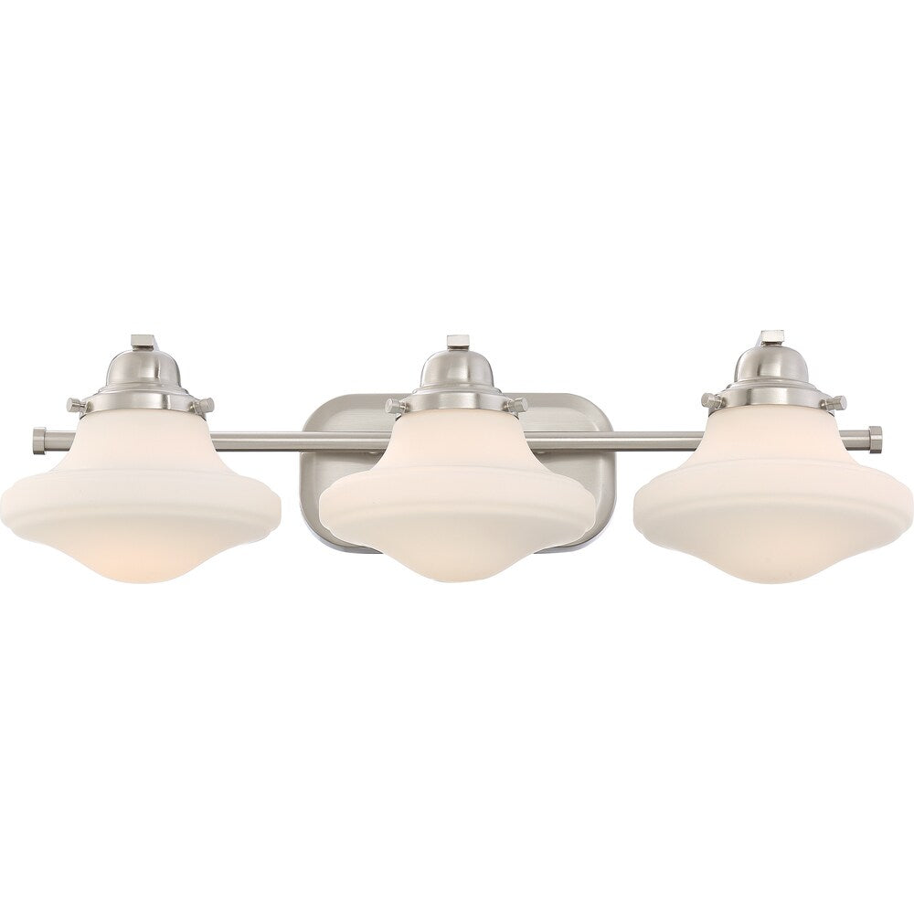 Quoizel Garrison Silver Steel and Frosted Glass 6.75-inch x 24.75-inch x 8.75-inch Bath Fixture with 3 Lights