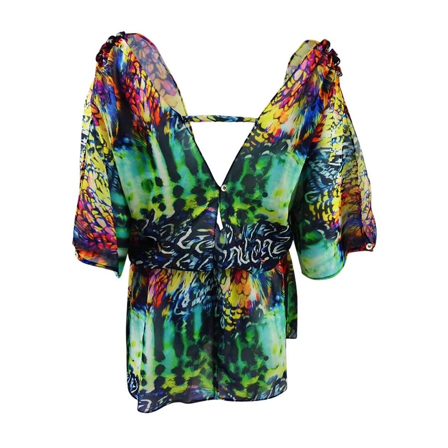 RACHEL Rachel Roy Women's Tail Feathers Electric Printed Cover-Up