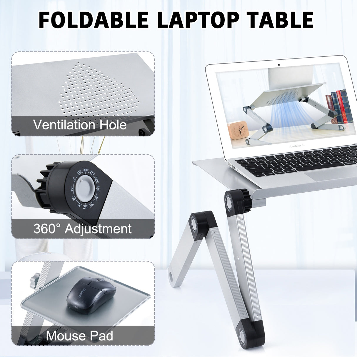 RAINBEAN Adjustable and Foldable Portable Laptop Stand with Mouse Pad