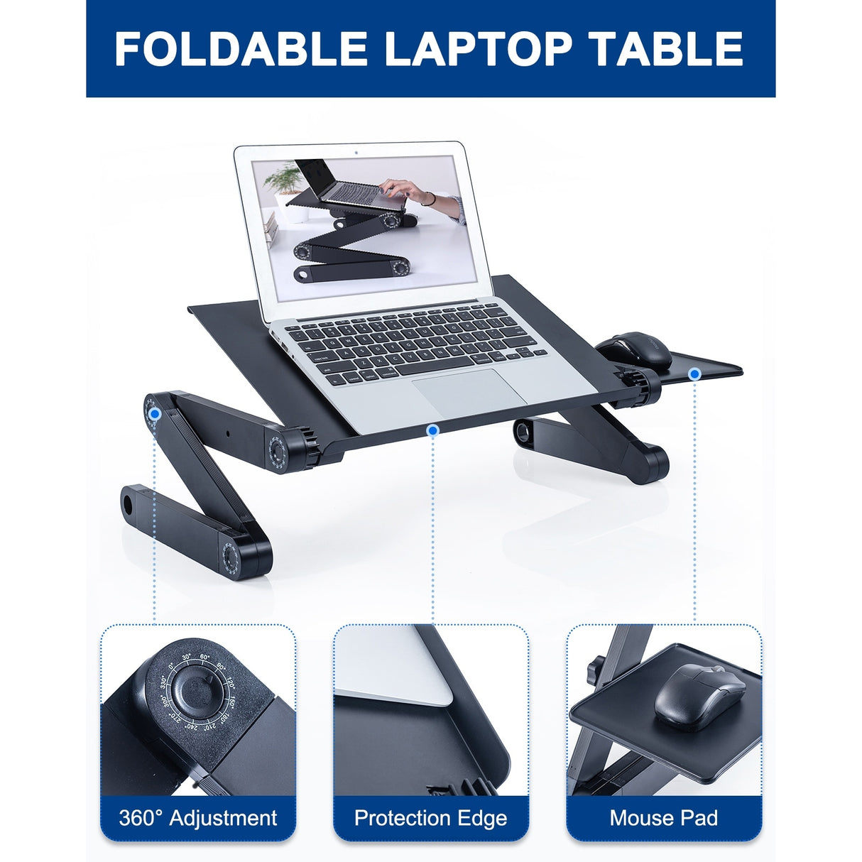 RAINBEAN Adjustable and Foldable Portable Laptop Stand with Mouse Pad