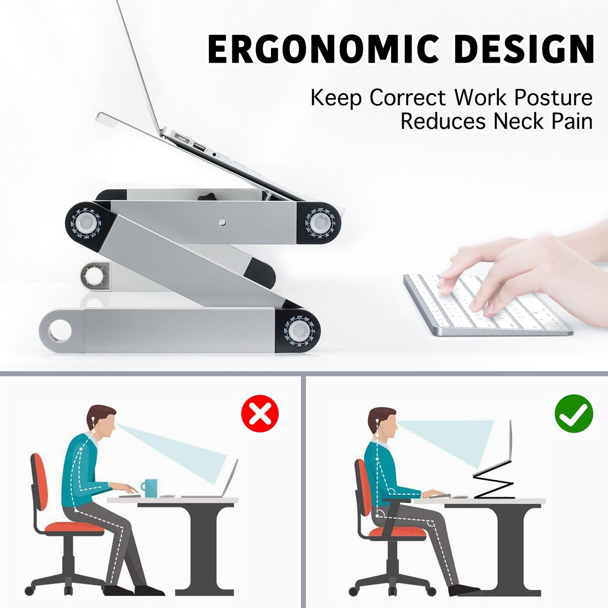 RAINBEAN Adjustable and Foldable Portable Laptop Stand with Mouse Pad