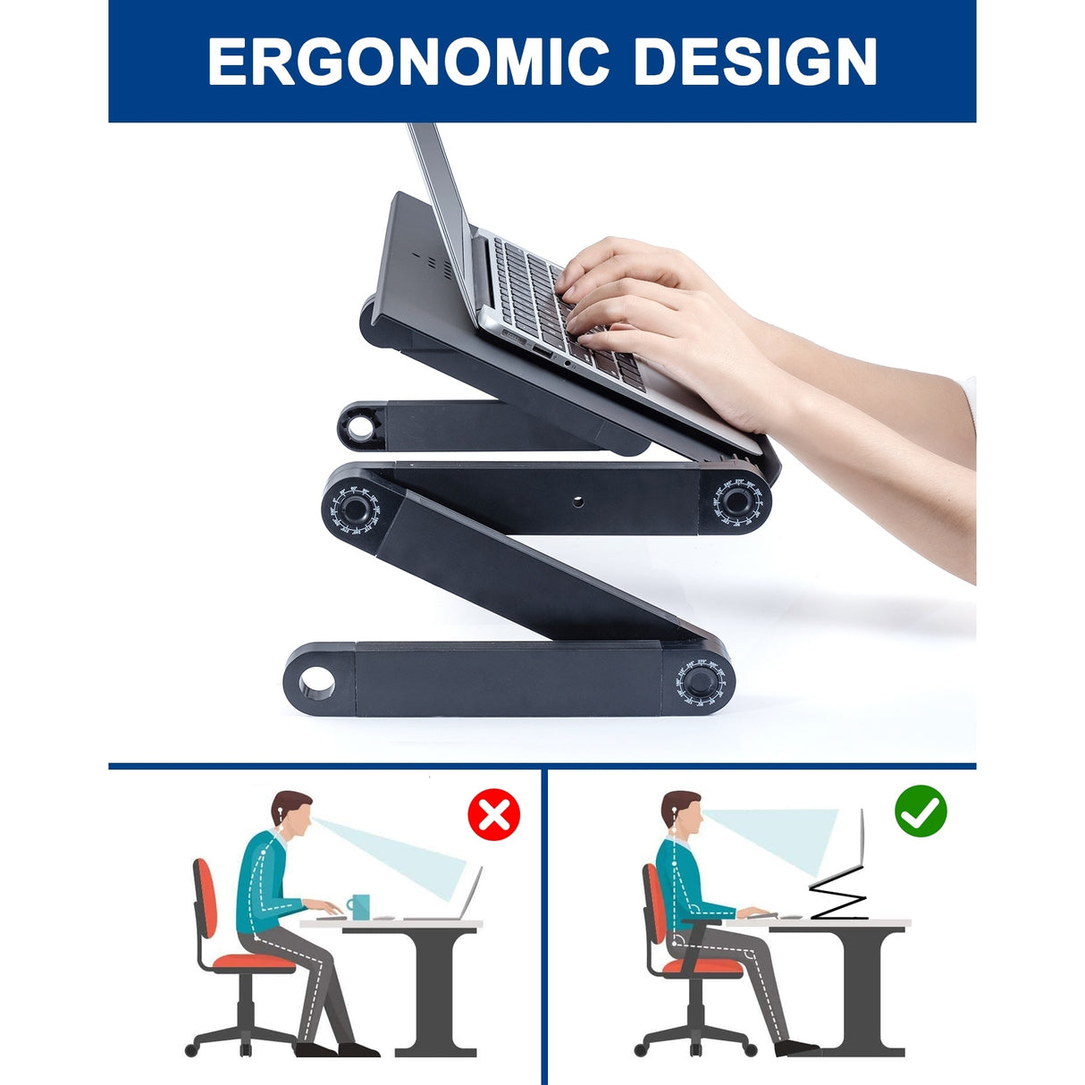 RAINBEAN Adjustable and Foldable Portable Laptop Stand with Mouse Pad