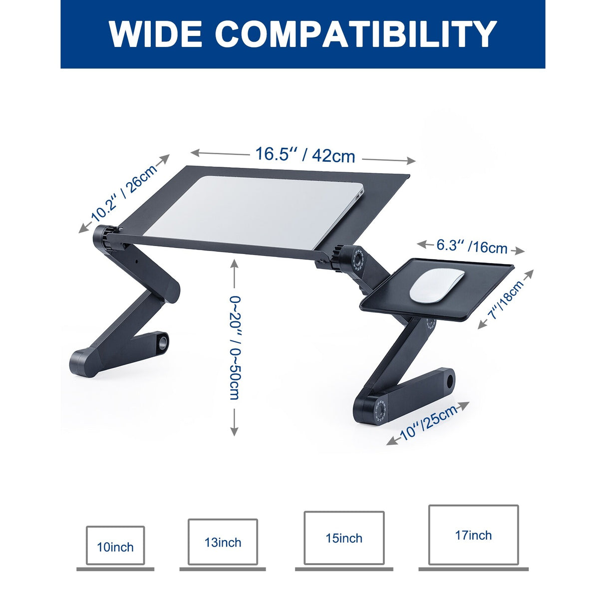 RAINBEAN Adjustable and Foldable Portable Laptop Stand with Mouse Pad