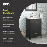 REN Selections Dario Freestanding Bathroom Vanity with Single Sink, Engineered Marble Countertop with Backsplash Included