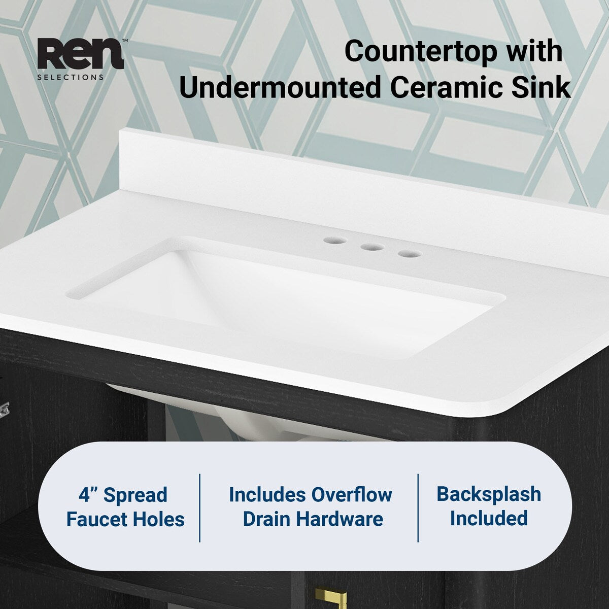 REN Selections Dario Freestanding Bathroom Vanity with Single Sink, Engineered Marble Countertop with Backsplash Included