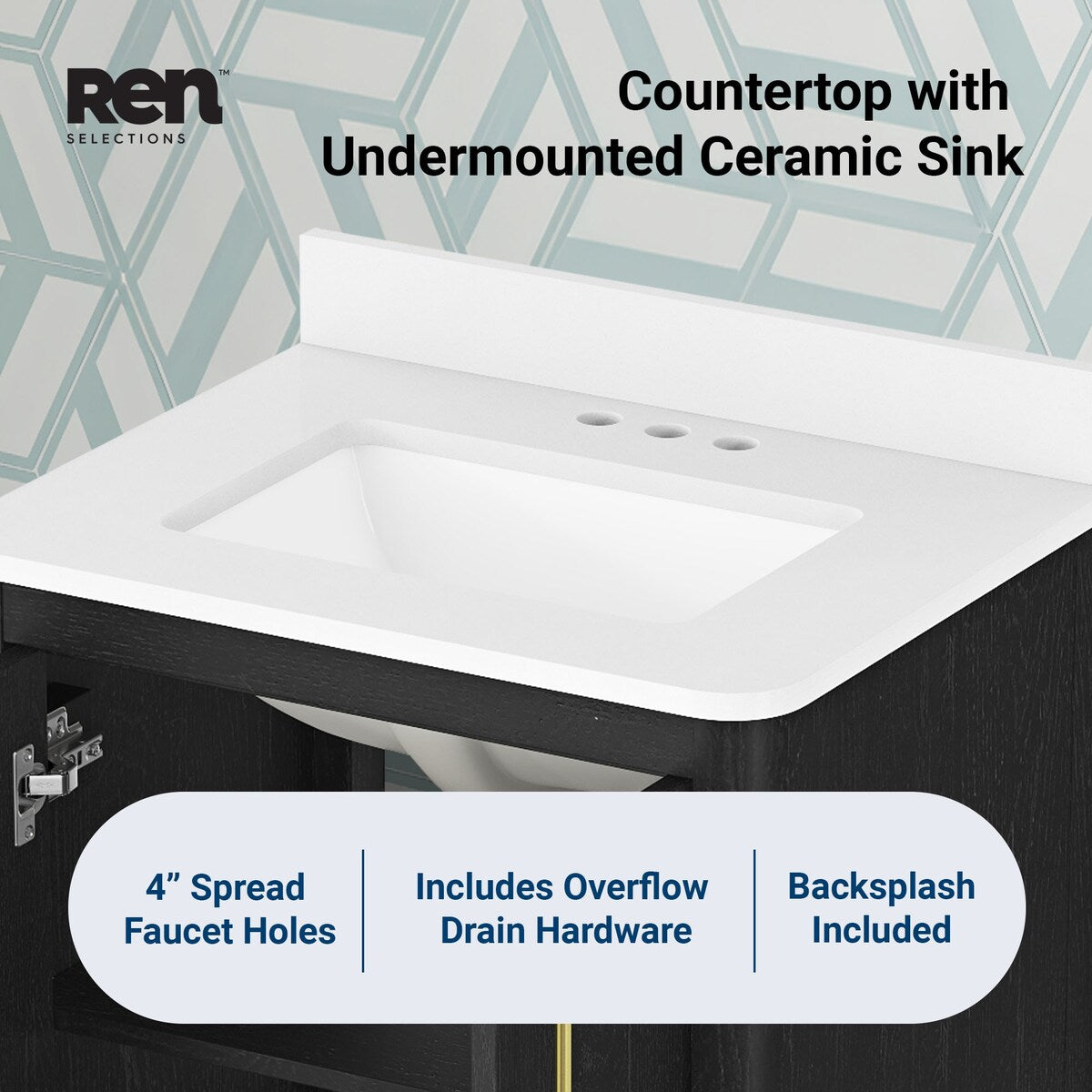 REN Selections Dario Freestanding Bathroom Vanity with Single Sink, Engineered Marble Countertop with Backsplash Included