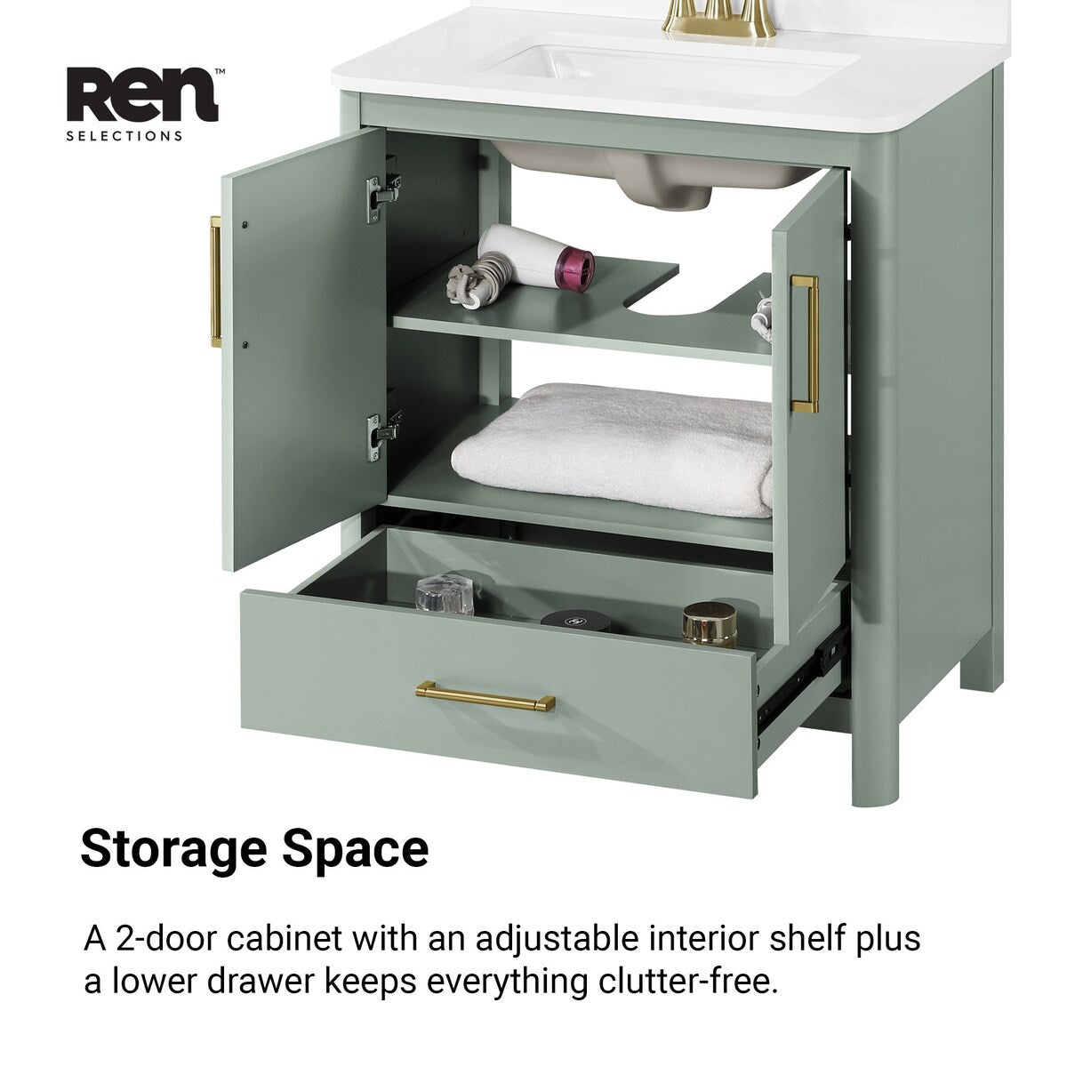 REN Selections Dario Freestanding Bathroom Vanity with Single Sink, Engineered Marble Countertop with Backsplash Included