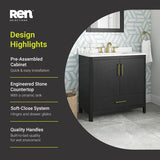 REN Selections Dario Freestanding Bathroom Vanity with Single Sink, Engineered Marble Countertop with Backsplash Included