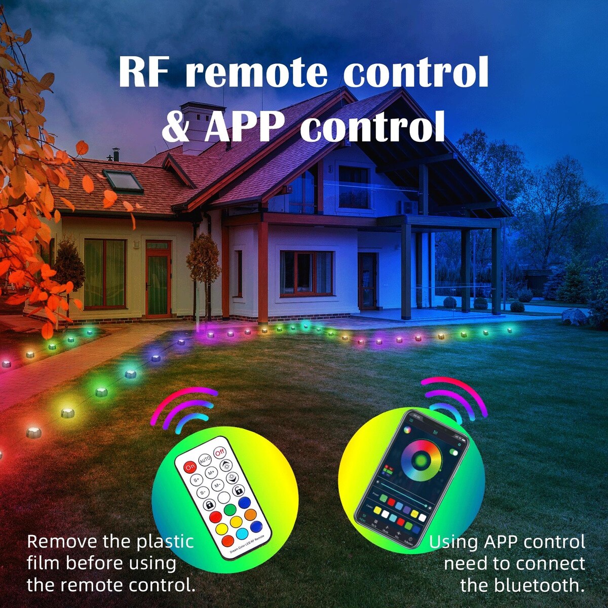 RGB Lights Yard Lights Outdoor Ground Lights,42FT 16LEDs RGB Pathway Lights,Music /Timing/ 3 Dimmable Ground Lights