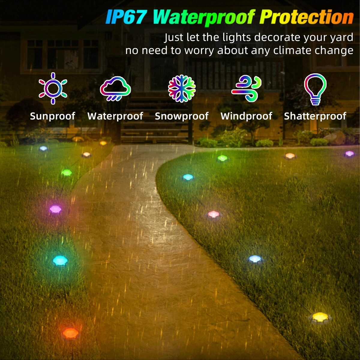 RGB Lights Yard Lights Outdoor Ground Lights,42FT 16LEDs RGB Pathway Lights,Music /Timing/ 3 Dimmable Ground Lights