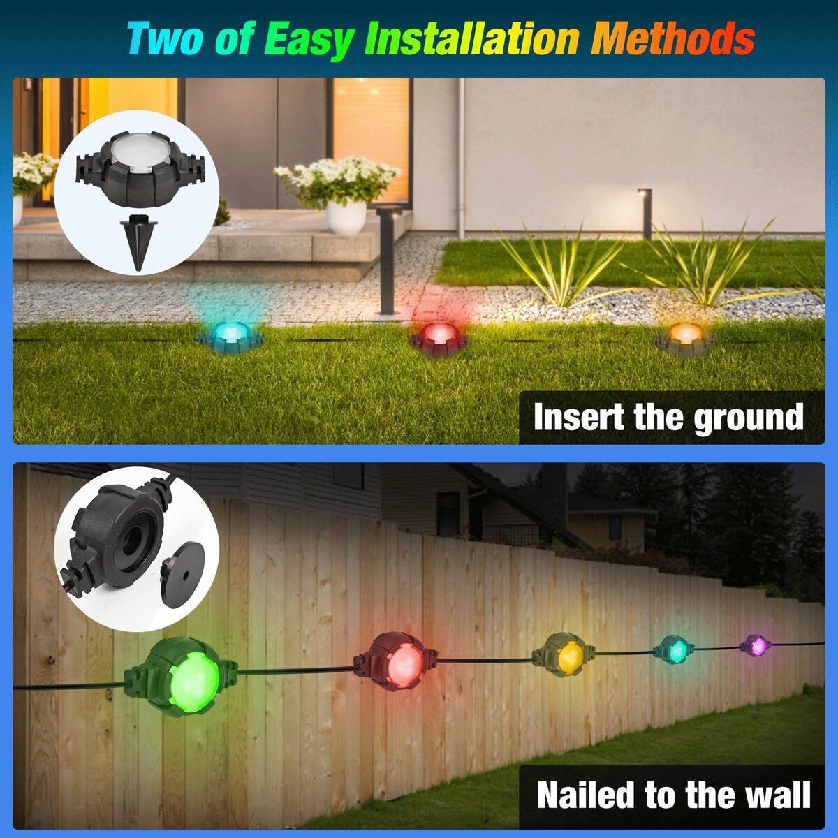 RGB Lights Yard Lights Outdoor Ground Lights,42FT 16LEDs RGB Pathway Lights,Music /Timing/ 3 Dimmable Ground Lights