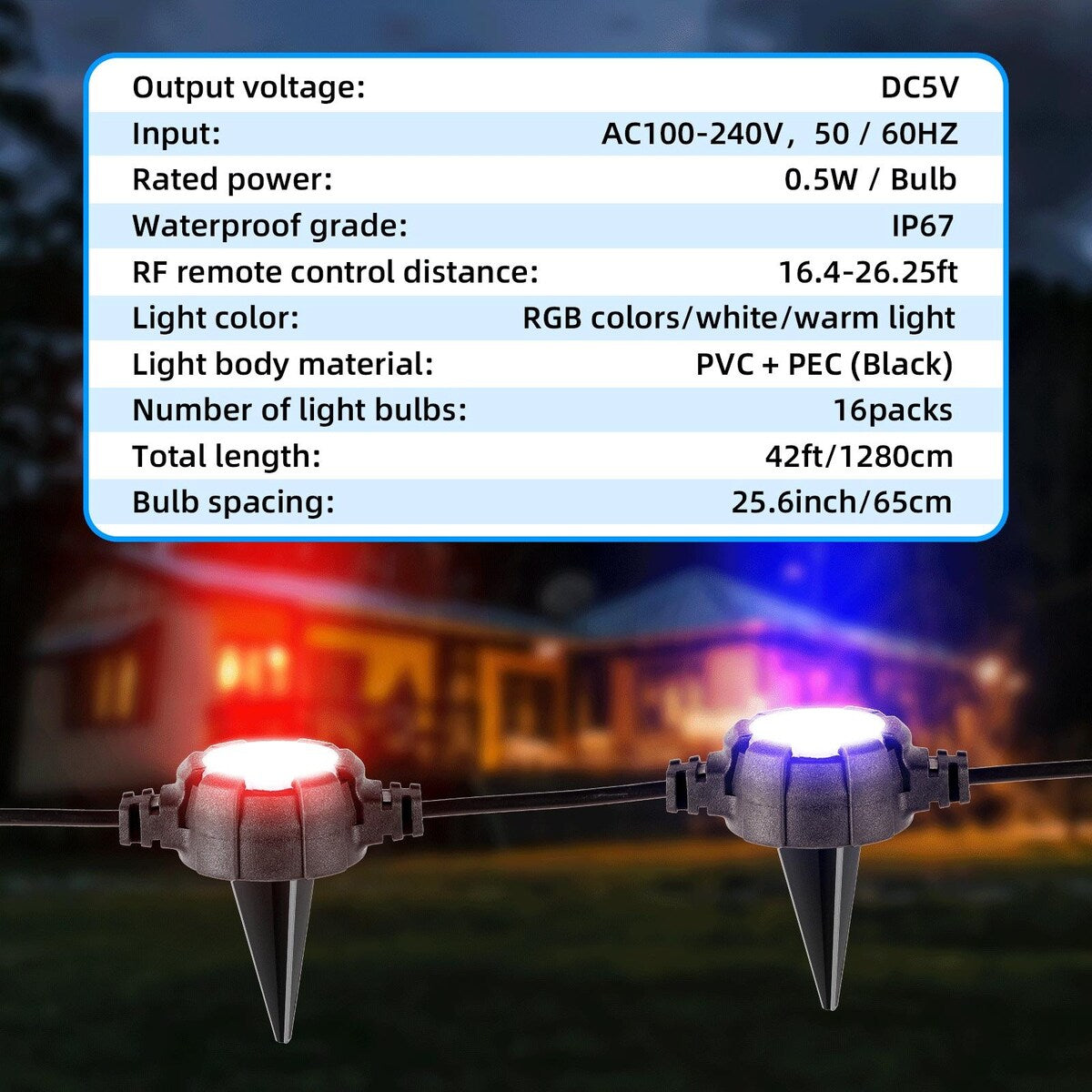 RGB Lights Yard Lights Outdoor Ground Lights,42FT 16LEDs RGB Pathway Lights,Music /Timing/ 3 Dimmable Ground Lights