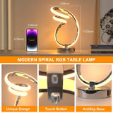 RGB Spiral Table Lamp, with 1 USB Charging Port,7 Colors 10 Light Modes Small Bedside Lamp,24W Dimmable Touch Control Desk Lamp