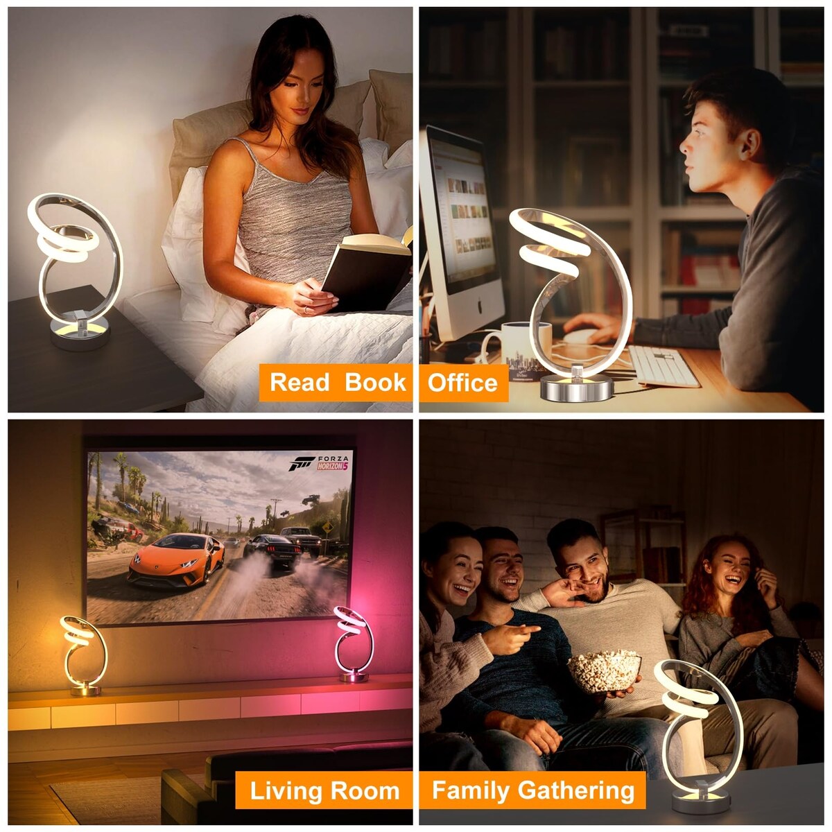 RGB Spiral Table Lamp, with 1 USB Charging Port,7 Colors 10 Light Modes Small Bedside Lamp,24W Dimmable Touch Control Desk Lamp