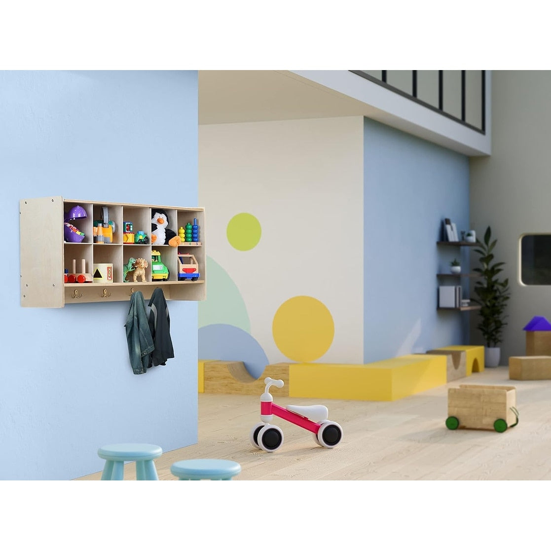 RRI Goods 10-Section Wall Mount Storage Cubby Organizer & Coat Locker with Shelf, Hanging Wall Organizer with Hooks