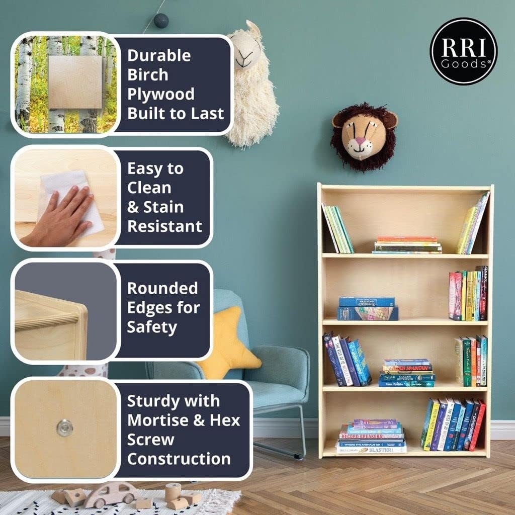 RRI Goods 2 Shelf Montessori Horizontal Bookcase with Wheels, Wooden BookShelf Organizer Kids Supplies Storage Unit