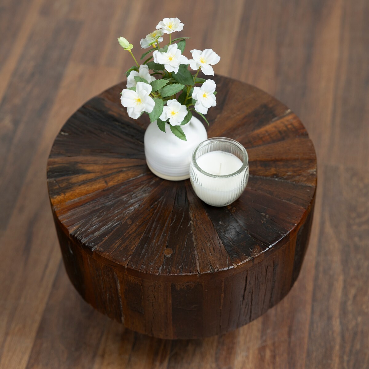 14" Round Side Table, Unique Solid Wood With Metal Hairpin Legs End Table