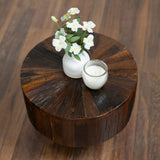 14" Round Side Table, Unique Solid Wood With Metal Hairpin Legs End Table