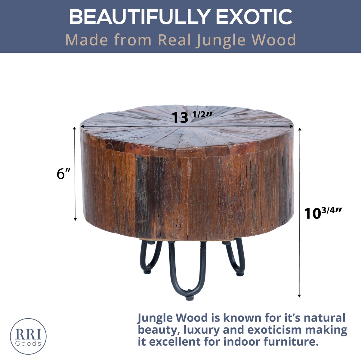 14" Round Side Table, Unique Solid Wood With Metal Hairpin Legs End Table