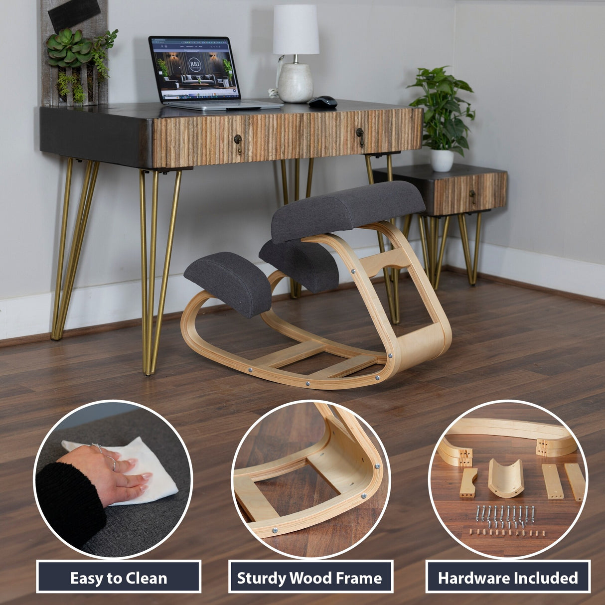 RRI Goods Ergonomic Kneeling Chair, Posture Support Comfortable Padded Office Chair, Angled Rocking Stool