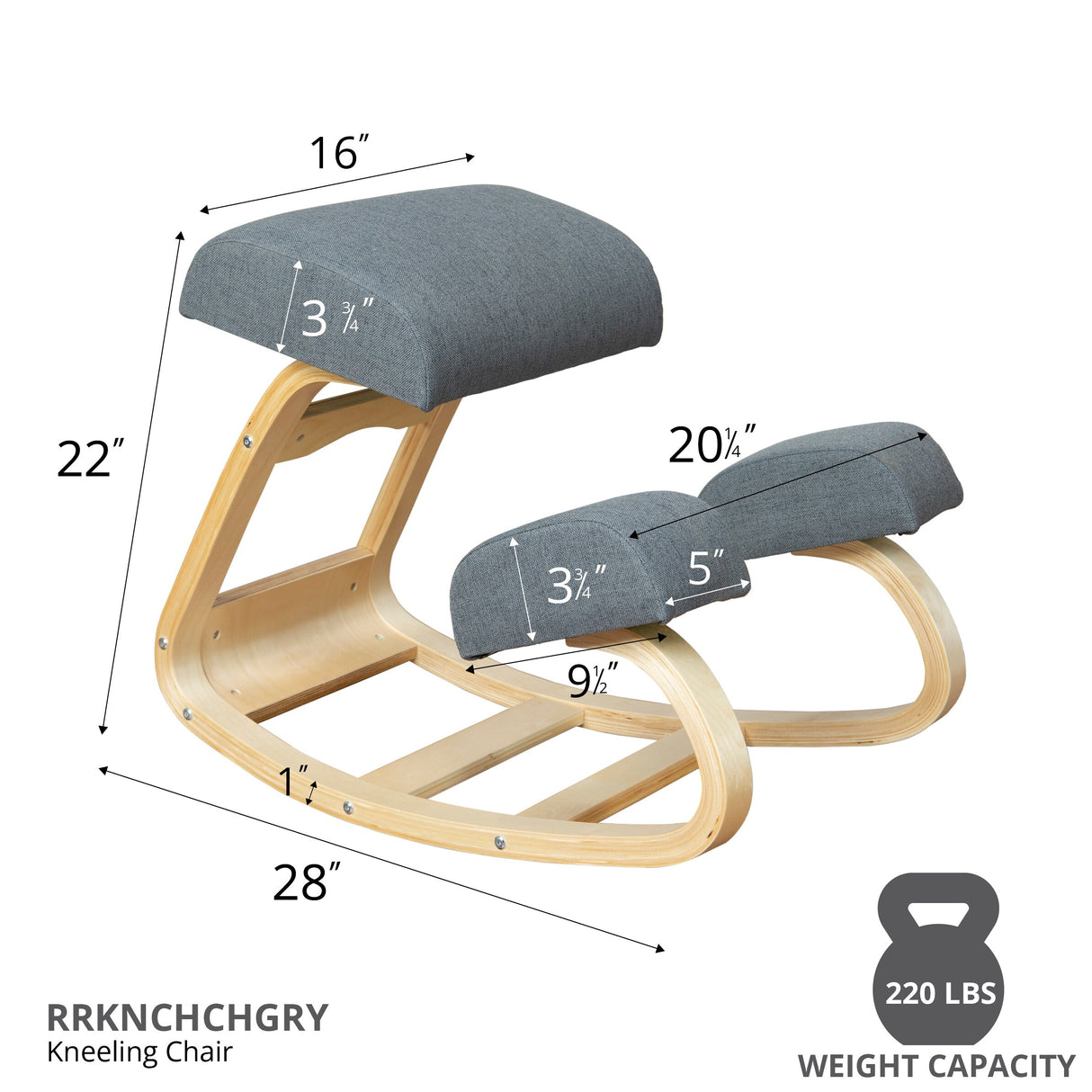 RRI Goods Ergonomic Kneeling Chair, Posture Support Comfortable Padded Office Chair, Angled Rocking Stool